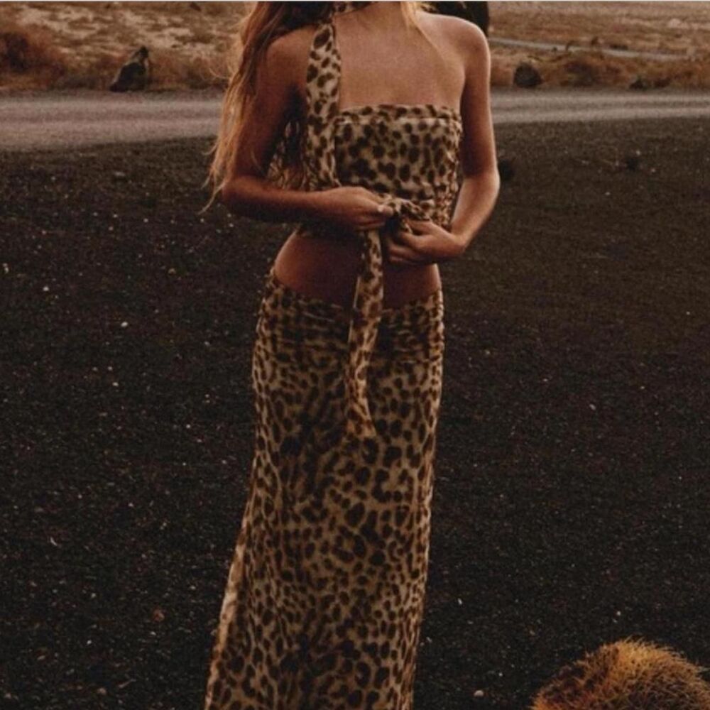 zara brown leopard print maxi skirt